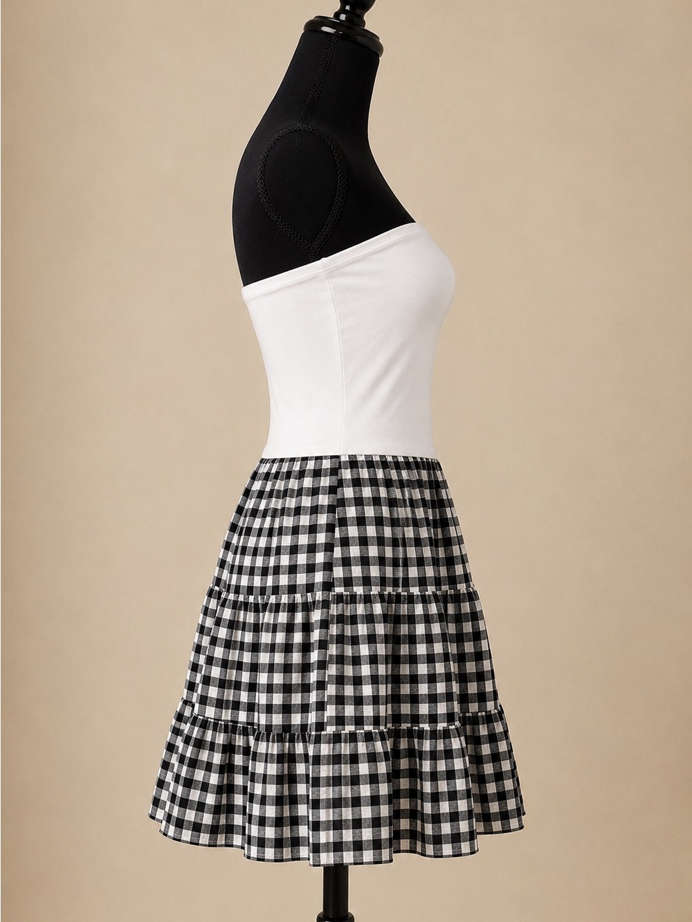 Thirty Thirty Strapless Gingham Tiered Mini Dress Size M Black White NWT - Picture 5 of 17